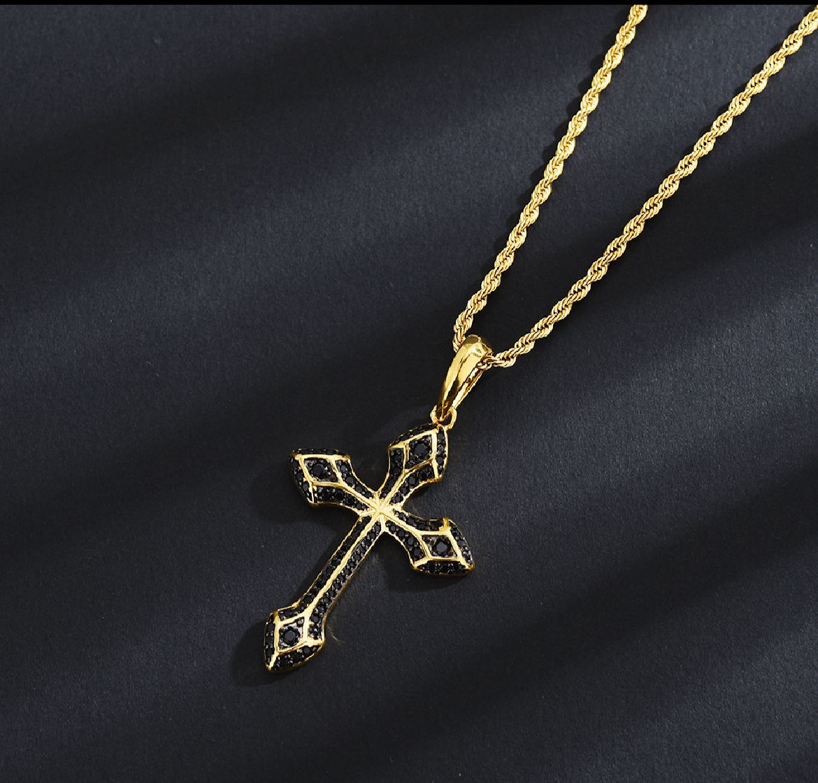 Cross necklace with black diamonds