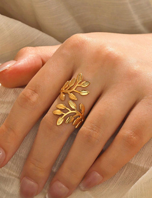 Double Layer Leaf Open Ring